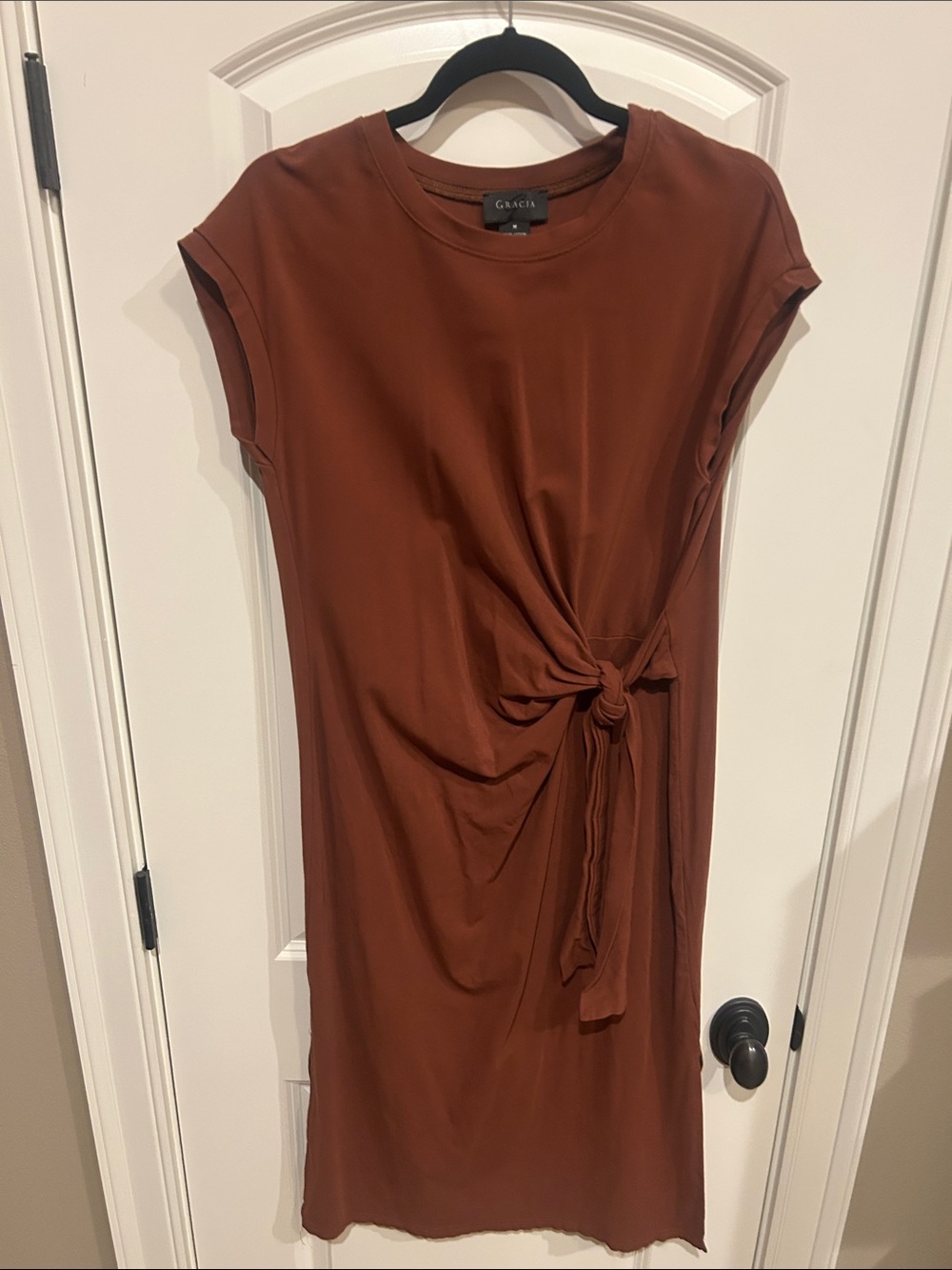 Gracia Rust-Brown Knot Front Dress